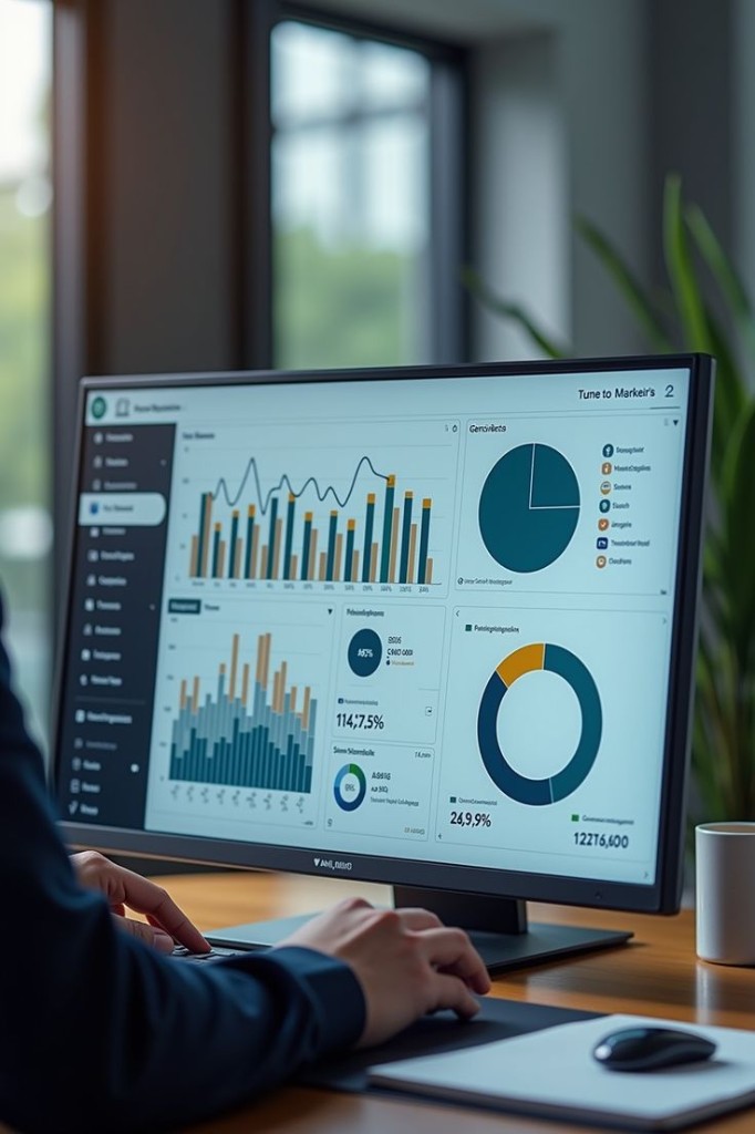 Business analytics dashboard on a workstation